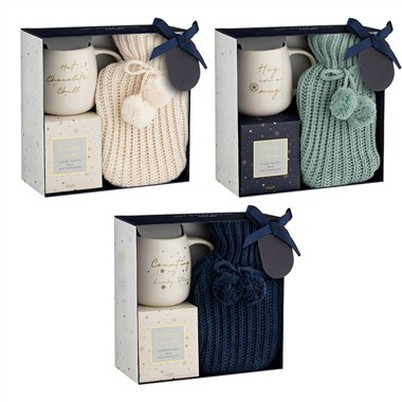 saco de água quente capa de malha e conjunto de copo para presente