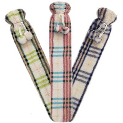Bolsa de água quente longa capa de pelúcia com padrão tartan