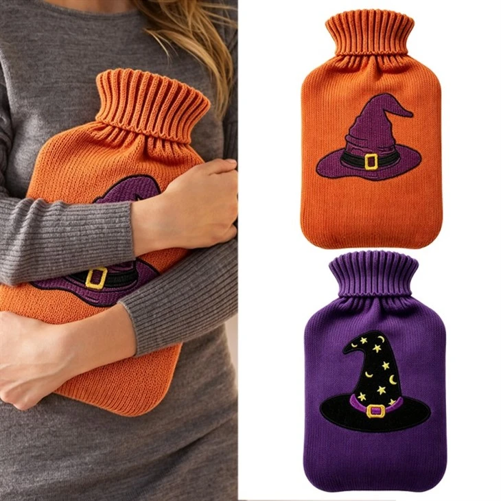 Bolsa de água quente 2L com capa de tricô de Halloween